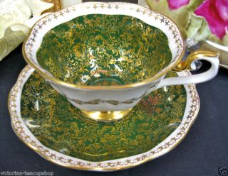 Royal Albert Teacup Green Handpainted Tea Cup And Saucer Duo photo