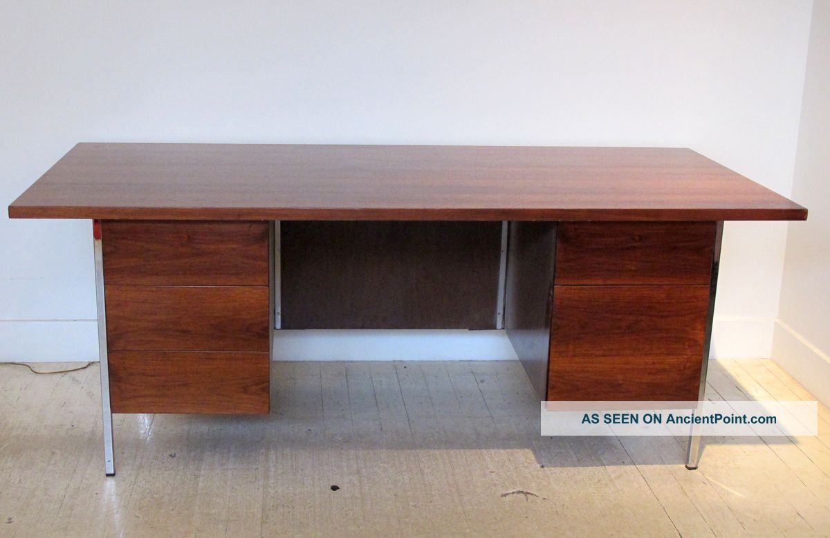 A Walnut Double Pedestal Executive Desk By Florence Knoll Post-1950 photo