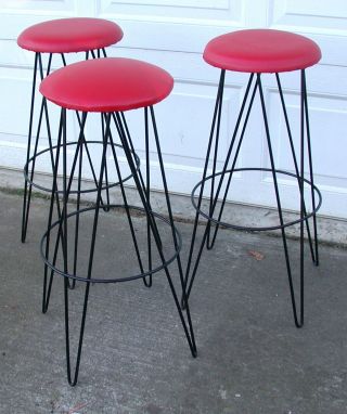 Vintage Mid - Century Modern Tiki Lounge Barstools (bar Stools) With Hairpin Legs photo