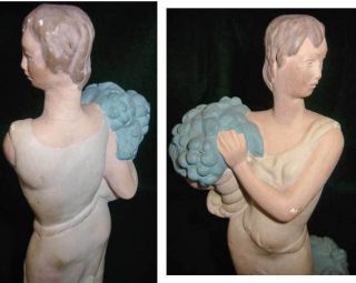 Vtg Italian Statue Carving Neo Classical Woman Fruit Kuput Hand Painted photo