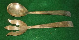 Vintage 60s Modern Silver Salad Servers Spoon Fork 3 Crowns Massive Rounded photo