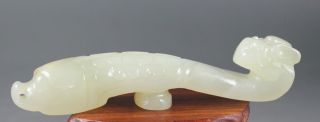 Ancient Chinese Hetian White Jade Hand - Carved Dragon Design Belt Hook 3.  4 Inch photo