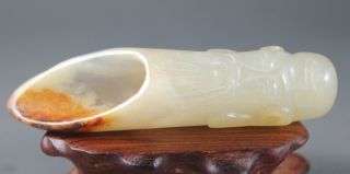 Old Chinese Hetian Jade Hand - Carved Tea Spoon,  Fine Carving,  No.  A743 photo
