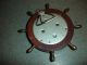 Old Vtg Antique Atco Germany Barometer Mahogany Ships Wheel Design With Stand Barometers photo 3