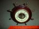 Old Vtg Antique Atco Germany Barometer Mahogany Ships Wheel Design With Stand Barometers photo 5