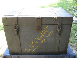 Vintage Military Navy Chest Named Soldier Attica Ny Foot Locker Trunk Wood Box photo
