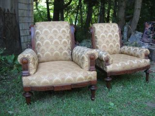 Orig Antique Ornate Victorian Hand Carved Chairs 1880s Walnut His& Hers Ready To photo