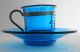 Old Blue Chinese Peking Glass Cup & Saucer Glasses & Cups photo 1