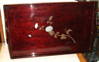 Japanese Lacquerware Floral Butterfly Mix Metal Tray photo