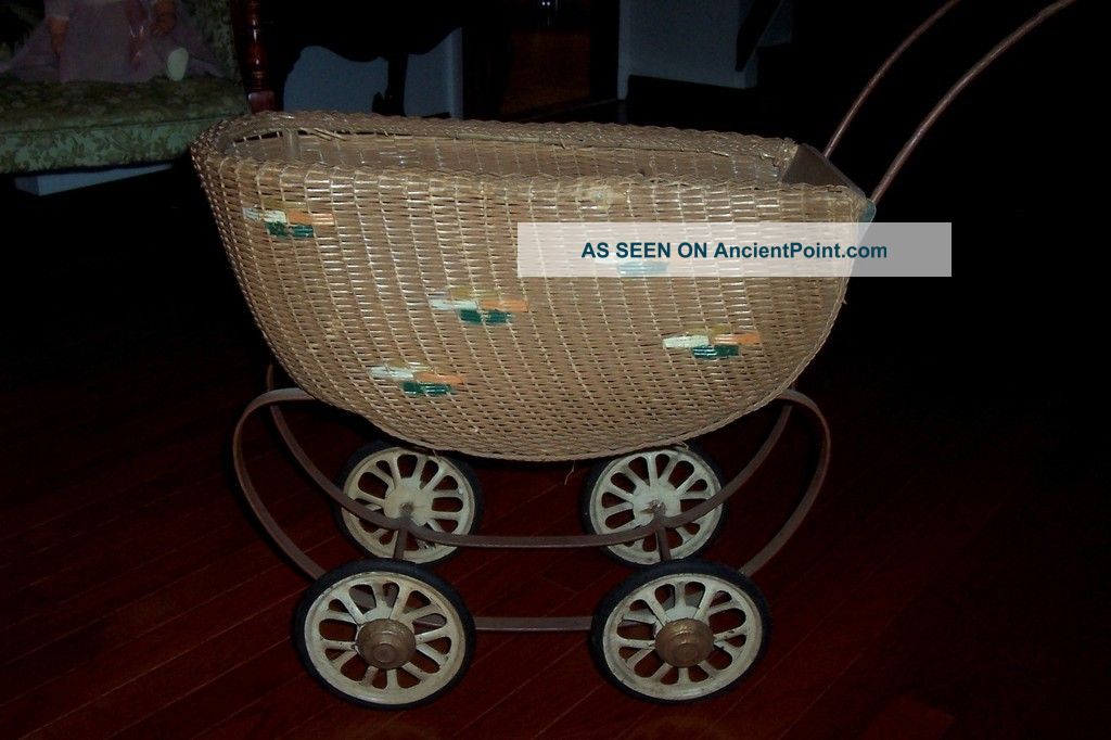 Antique/vintage C /1920 ' S South Bend Toy Mfg Co.  Brown Wicker Doll Buggy Baby Carriages & Buggies photo
