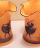 Rare Antique Art Nouveau Orange Glass Hand Blown Cameo Vases Ballet Dancers Art Nouveau photo 2