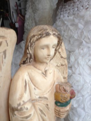 Angel Statue With Wings Fabulous Hand Carved Holding A Boquet Of Flowers photo