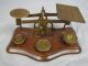 Antique Brass & Wood Postage Scale With Weights Scales photo 1