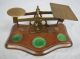 Antique Brass & Wood Postage Scale With Weights Scales photo 6