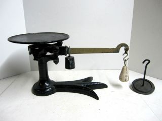 Antique Victorian Fairbanks Cast Iron & Brass Fishtail Base 3 Lb Scale W Weights photo