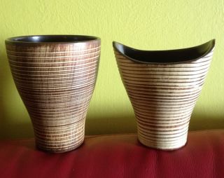 Vintage Mid Century Germany Art Pottery 2 Vases -,  Mint photo
