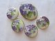 Vintage Antique Stud Button Matching Brooch Hand Painted Porcelain Violet Flower Buttons photo 4