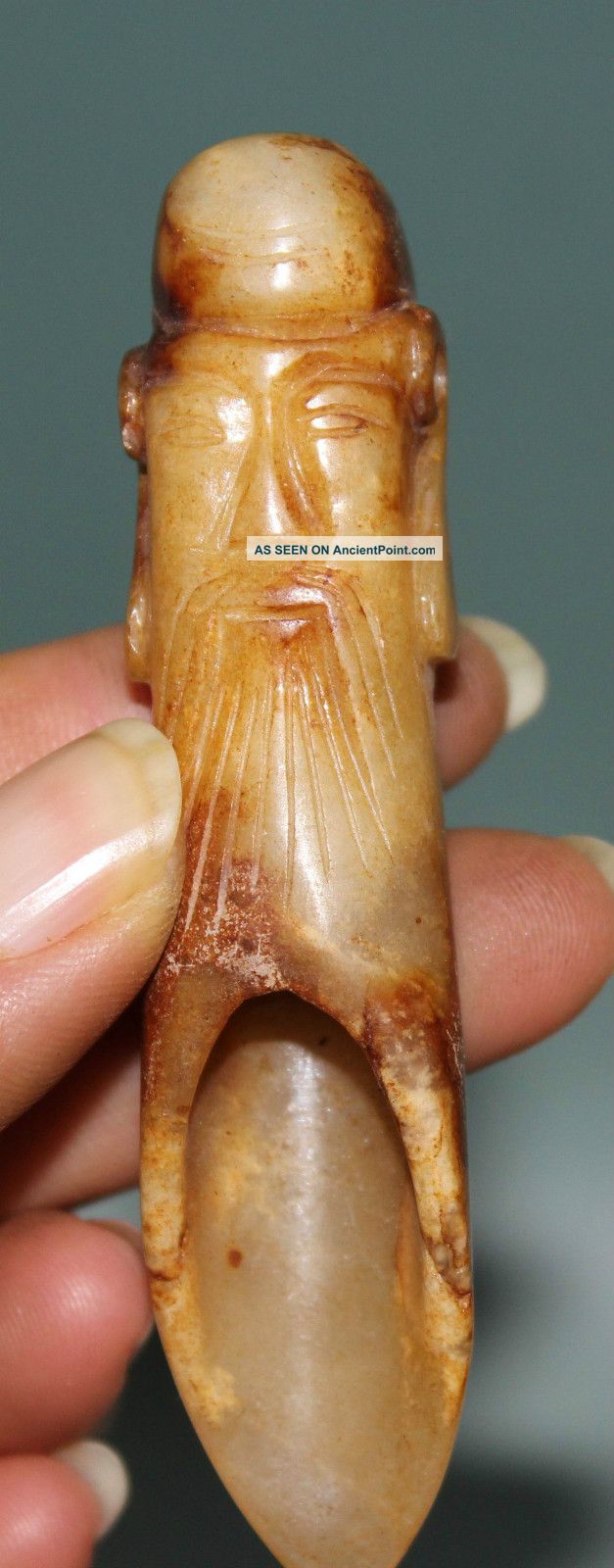 Ancient China Xiuyan Jade Hand - Carved,  Old Man Statue Tea Spoon 8.  0cm Other photo