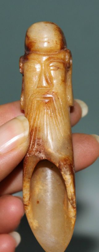 Ancient China Xiuyan Jade Hand - Carved,  Old Man Statue Tea Spoon 8.  0cm photo