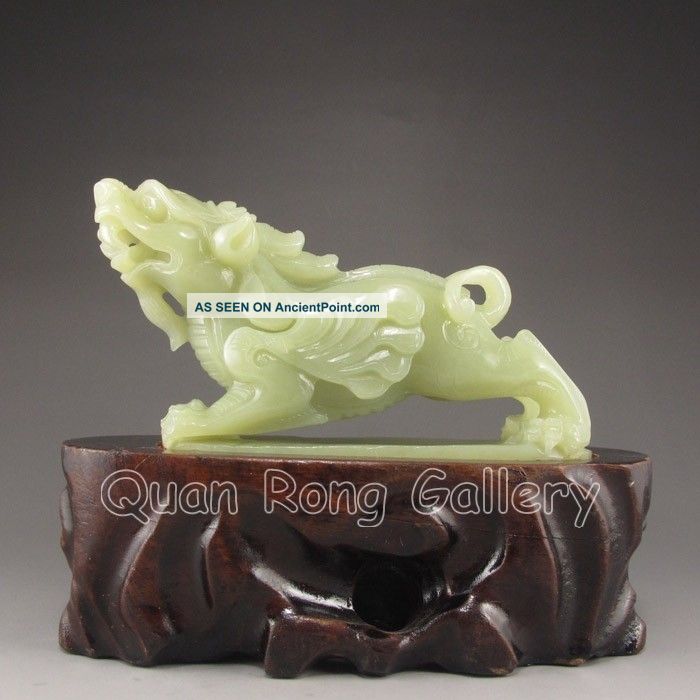 100% Natural Hand - Carved Chinese Hetian Jade Statue - Pi Xiu Dragon Nr Dragons photo