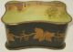 Old French Toleware Hand Painted Picture Grape Leaves Tole Box Made In France Toleware photo 5