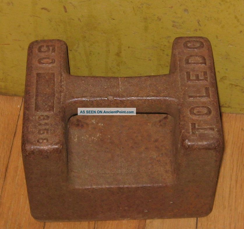 Vintage Old Toledo 50 Lb Cast Iron Grip Weight Avoirdupois Scale Calibration Scales photo