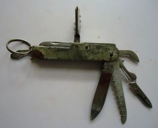 Old Vintage Iron Multi Tool Pocket Knife With Corck Screw photo