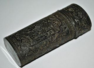 Antique Chinese Canton Carved Faux Tortoiseshell Cigarette Holder Box photo