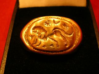 Ancient Bronze Roman Ring With ' Lion ' On Bezel photo