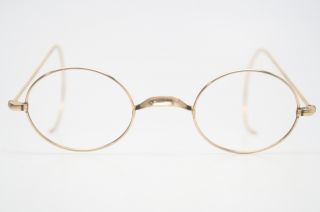 Vintage Eye Glasses 1/10 12k Gold Oval Wire Rim Riding Temple Antique Frame 1093 photo
