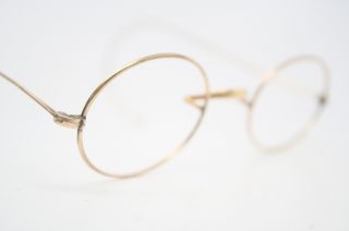Vintage Eye Glasses 1/10 12k Gold Oval Wire Rim Riding Temple Antique Frame 1094 photo