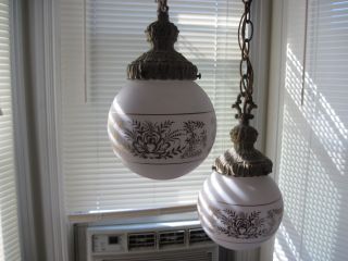 Vintage Mid Century Modern Swag Hanging Lamp Chandelier Light Hollywood Regency photo