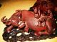 A Pair Of Antique Chinese Redwood Carved Water Buffalo With Riding Children Oxen photo 2