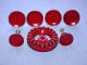 Seven Red Enameled Metal Knobs: 2 - Small & 4 Large Pull Plus 1 Garden Turn Knobs Drawer Pulls photo 1