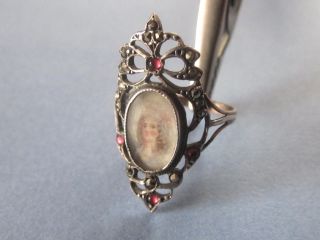 Authentic Baroque Silver And Gold Ring With Miniature Painting In Cartouche photo