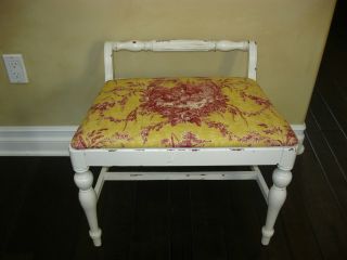 Vintage Shabby Cottage Chic Bench French Provincial Yellow Toilefabric photo