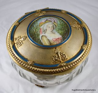 A Great Luis Xv Gilt Bronze Guilloché Enamel Jewelry Box Hand Painted Miniature photo