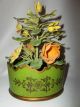 Vintage French Tole Flower Pot Basket Toleware Chippendale Roses Daffodils 10.  5 