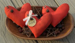 3 Assorted Primitive Love Valentine Be Mine Heart Ornies Ornaments Bowl Fillers photo