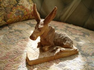 Vintage Primitive Miniature Antique Folk Art Carved Donkey Figurine photo