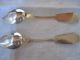 2 Mid 19th C.  Trask Hammered Pure Coin Silver Fiddle Spoons 