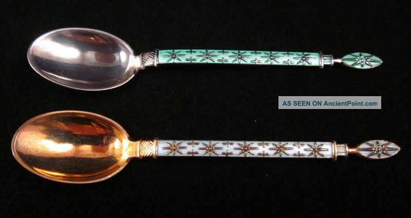 Vintage Norway Sterling J Tostrup Snowflake Enameled Demitasse Spoons (2) Scandinavia photo