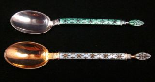 Vintage Norway Sterling J Tostrup Snowflake Enameled Demitasse Spoons (2) photo