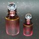 Pair Antique French Baccarat Cranberry Etched Glass Crystal Perfume Scent Bottle Perfume Bottles photo 1