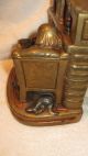 Antique Armor Bronze Man Dog Art Fireplace Bookends Metalware photo 3