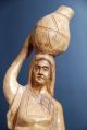 Old And Interesting Root Wood Carved Statue Woman With Water/wine Carved Figures photo 1