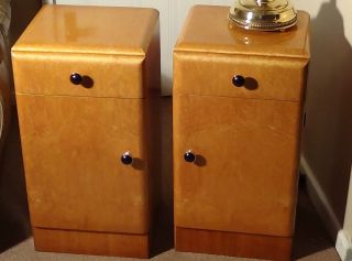 A Wonderful Pair Of Art Deco Bedside Cabinets,  In Bird ' S Eye Maple.  Circa 1930 - 40 photo