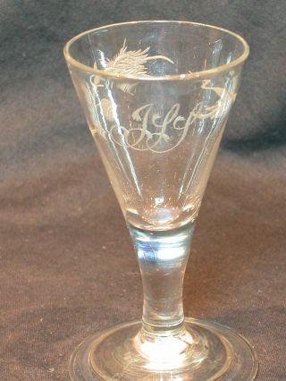 Georgian Scottish Etched Monogramed Wine Dram Glass photo