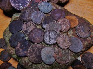 60 Ancient Roman Coins,  Ae3 & Ae4,  Bronze/copper,  Sell As Found - Uncleaned. photo