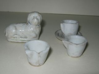 Antique India Small Size Toy Tea Set And Dog Figure photo